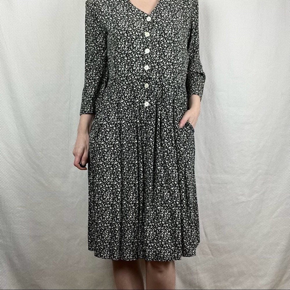 80s 90s Vintage Womens Size 8 Medium Oversized Black White Floral Lounge Dress